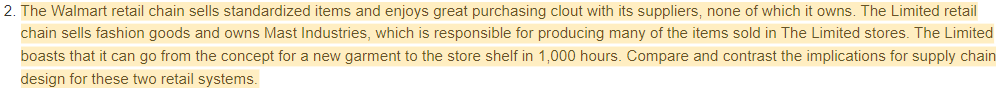 2. The Walmart retail chain sells standardized