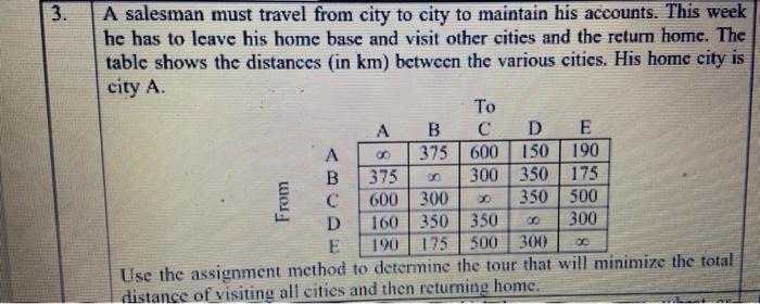 solve manually 3. A salesman must travel from