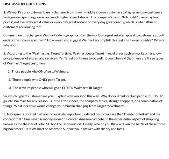 1. Walmart's core customer base is changing from