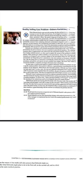 Reality Selling Case Problem--Debora Karish/Amgen