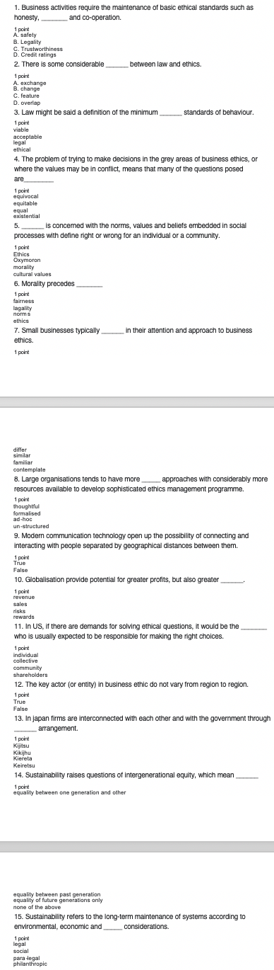 What will be the answers 1. Business activities