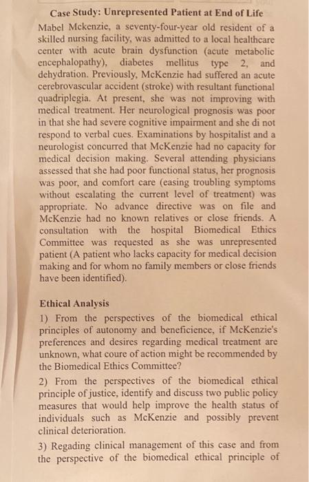 Case Study: Unrepresented Patient at End of Life