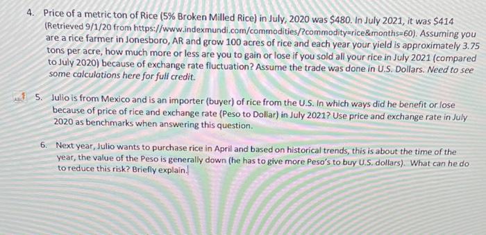 4. Price of a metric ton of Rice (5% Broken