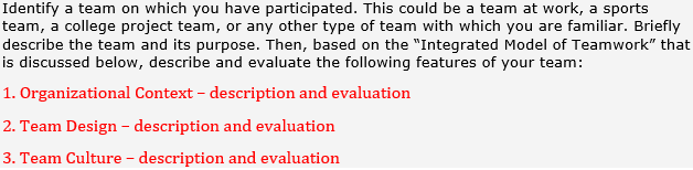 Identify a team on which you have participated.