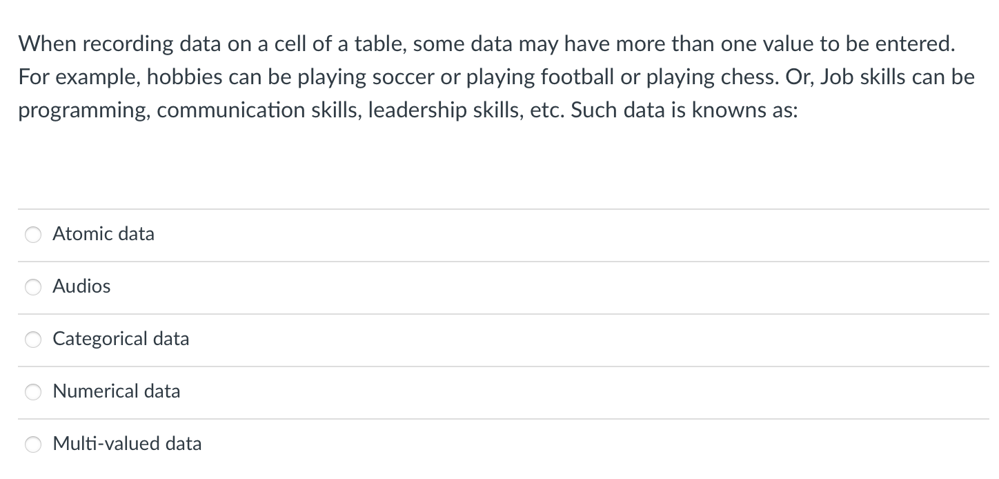 When recording data on a cell of a table, some