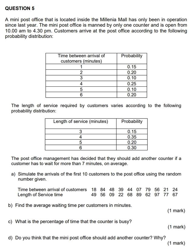 QUESTION 5 A mini post office that is located