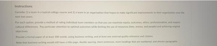 team evalution systems Instructions Consider 11