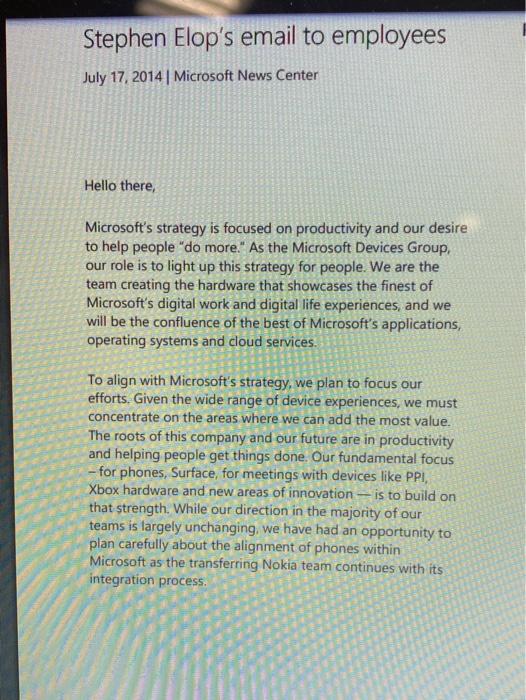 Stephen Elop's Bad News Downsizing email to