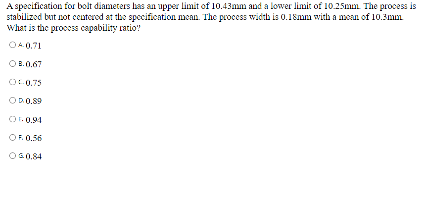 A specification for bolt diameters has an upper