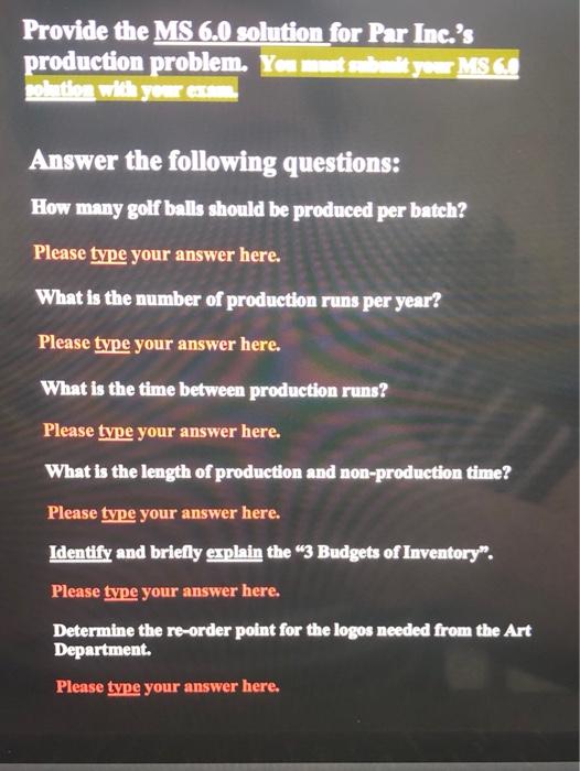 Occasionally Par Inc." accepts a special order