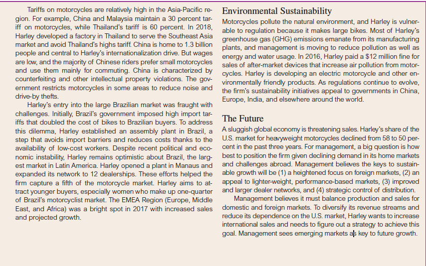 1)How can Harley benefit from expanding abroad?