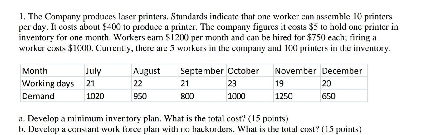 Excel cannot be used Please solve by hand 1. The
