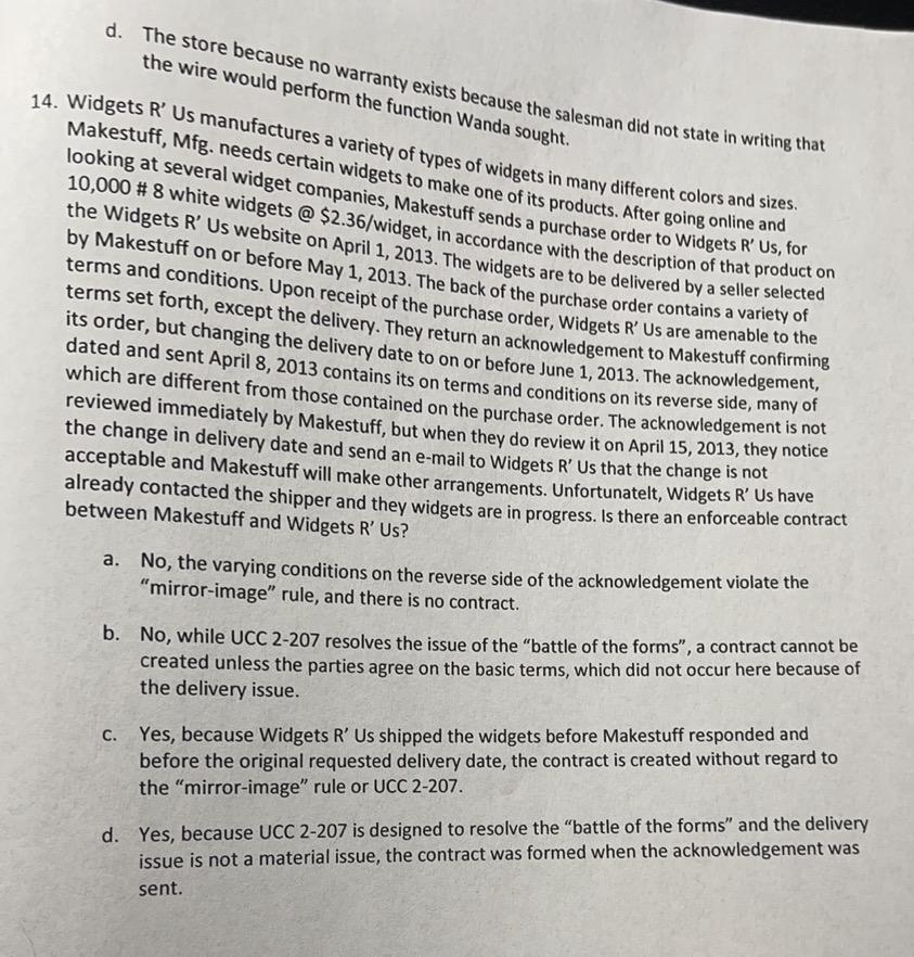 12. Imakem Mfg. Co. enters into a contract for