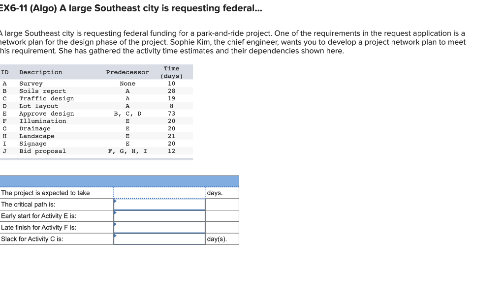 X6-11 (Algo) A large Southeast city is requesting