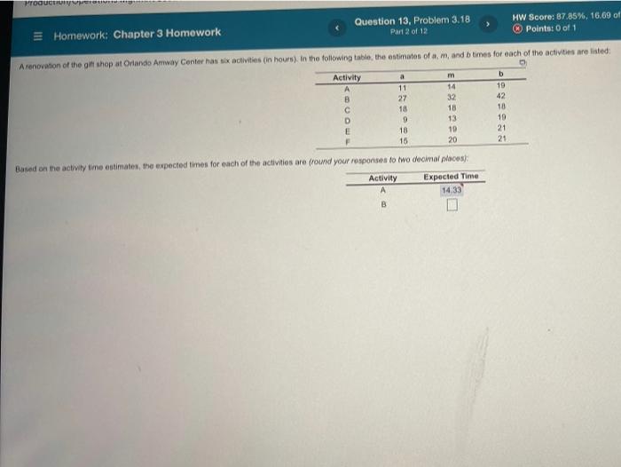 Production Question 13, Problem 3.18 Part 2 of 12