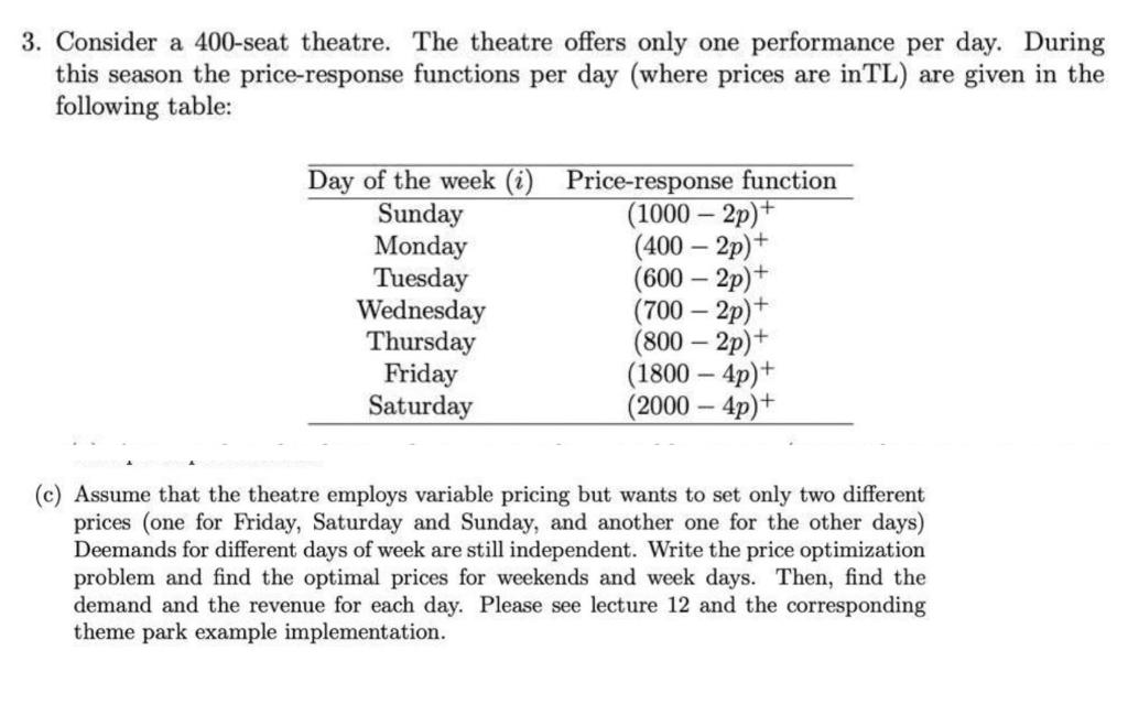 3. Consider a 400-seat theatre. The theatre