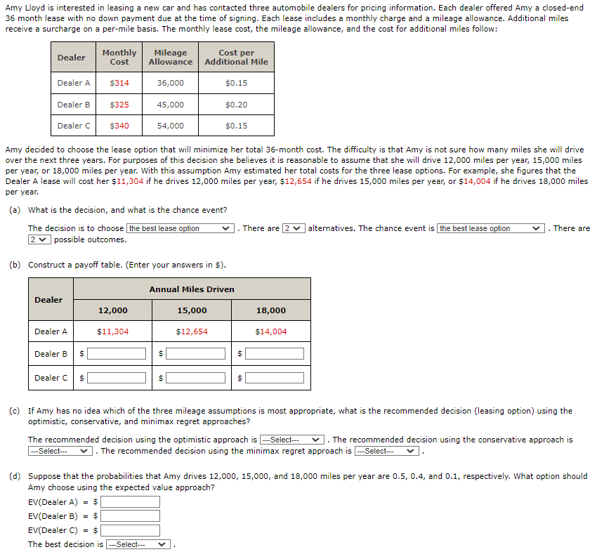 Amy Lloyd is interested in leasing a new car and