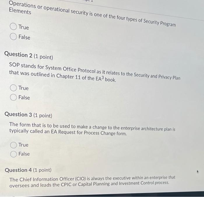true or false question Operations or operational