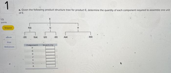 a. Given the following product structure tree for