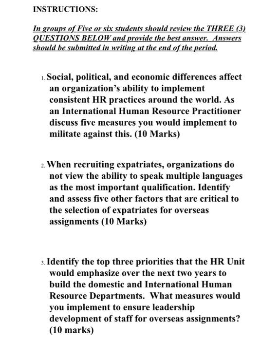 INSTRUCTIONS: In groups of Five or six students