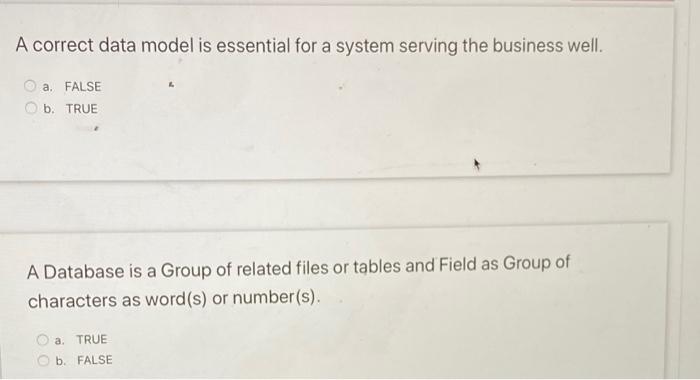 A correct data model is essential for a system