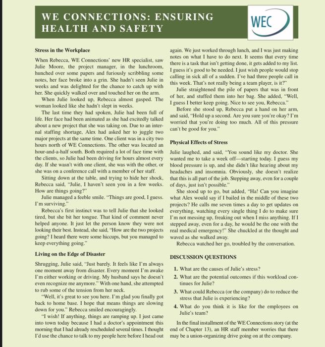 WE CONNECTIONS: ENSURING HEALTH AND SAFETY WEC