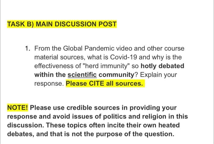 TASK B) MAIN DISCUSSION POST 1. From the Global