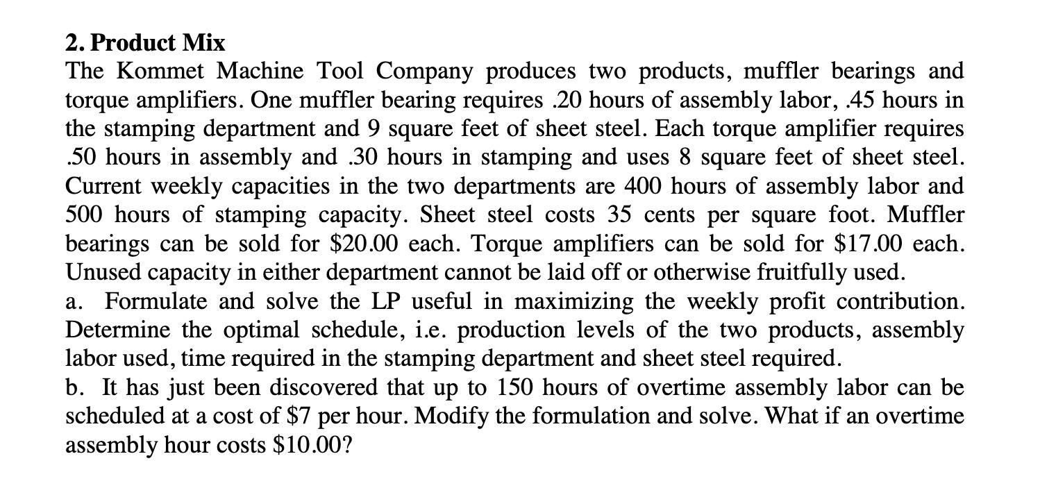 2. Product Mix The Kommet Machine Tool Company