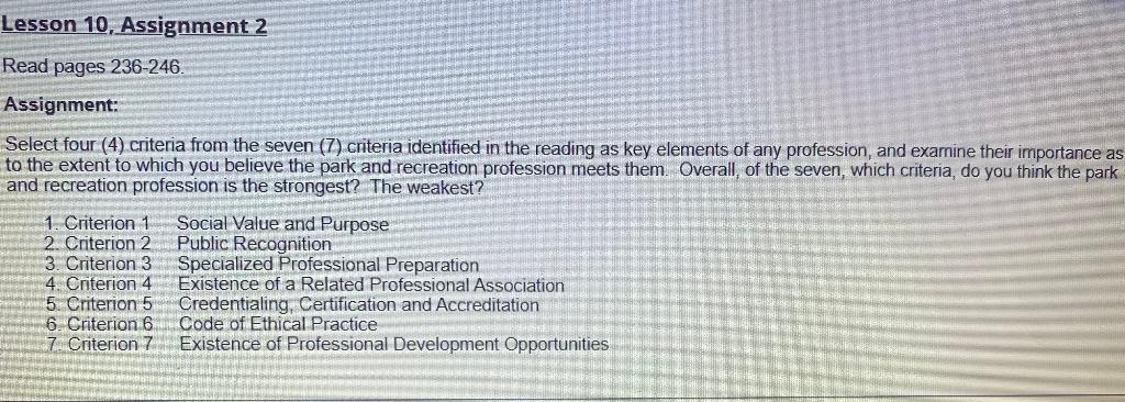 Select four (4) criteria from the seven (7)