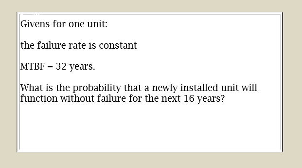 Givens for one unit: the failure rate is constant
