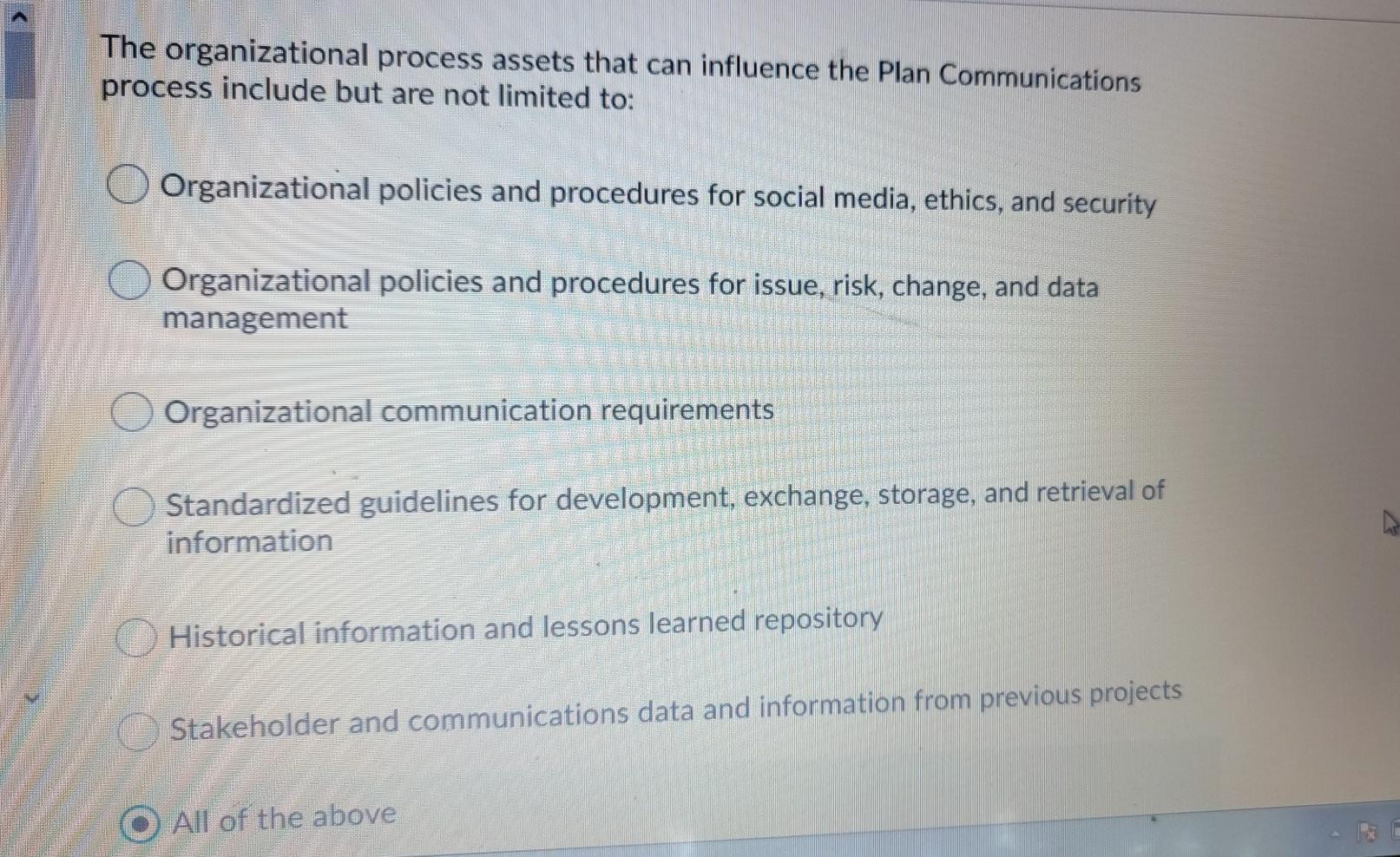 The organizational process assets that can