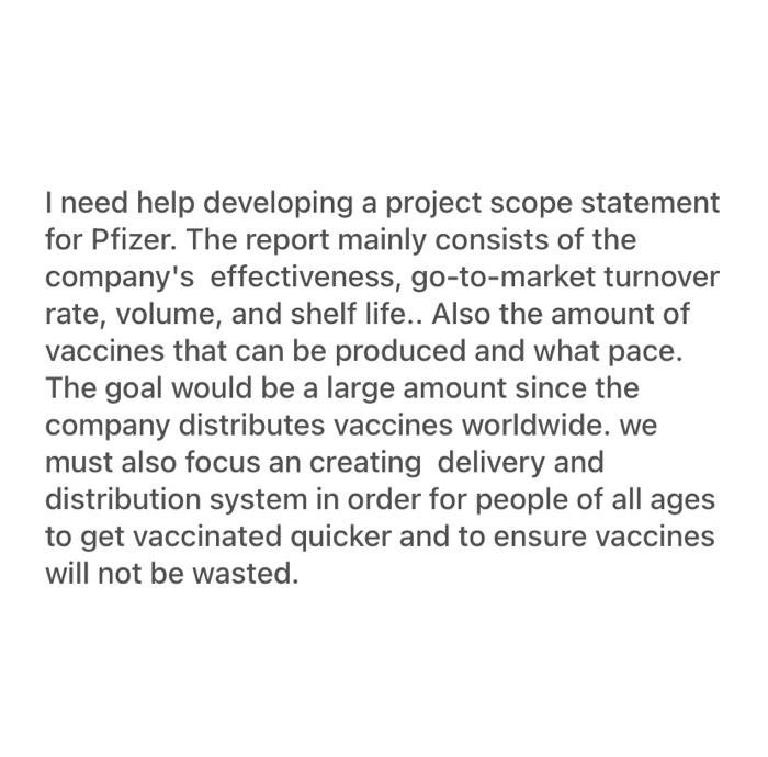 I need help developing a project scope statement