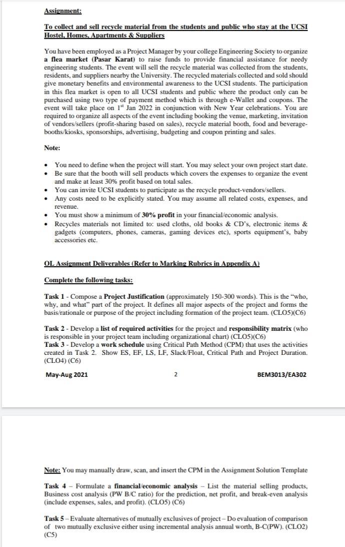 Assignment: To collect and sell recycle material