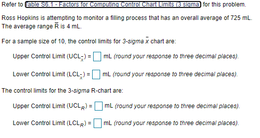 Refer to able 56.1 - Factors for Computing