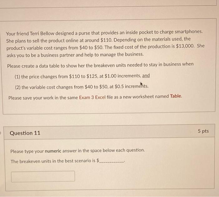 Your friend Terri Bellow designed a purse that