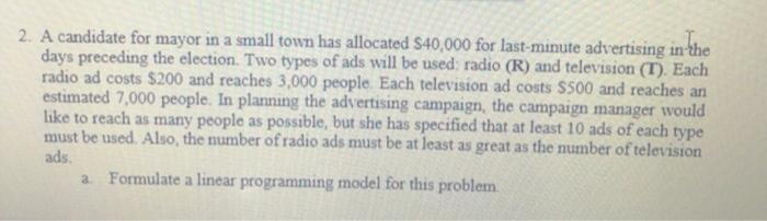 Chapter 2: Linear programming: model formulation