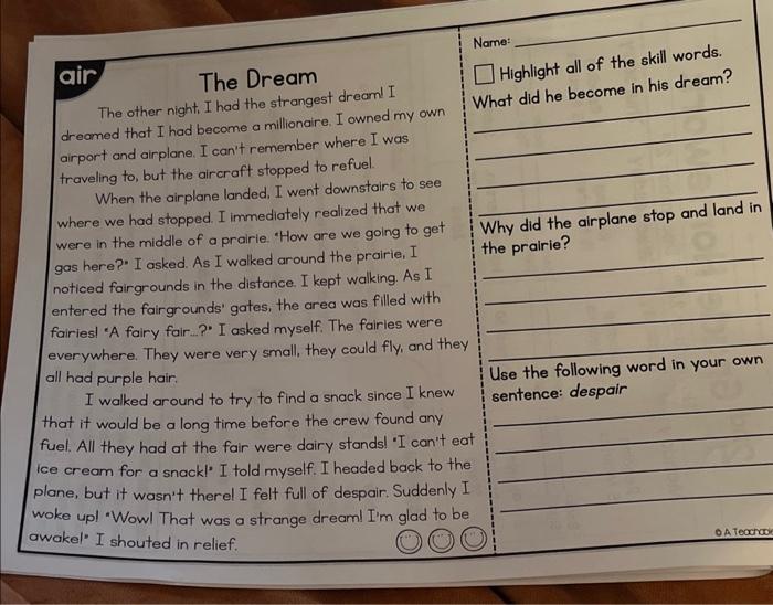 Name: air The Dream The other night. I had the