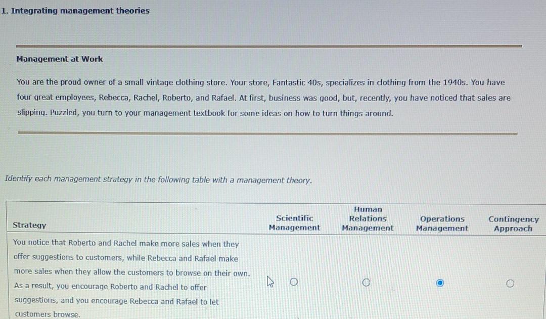 1. Integrating management theories Management at