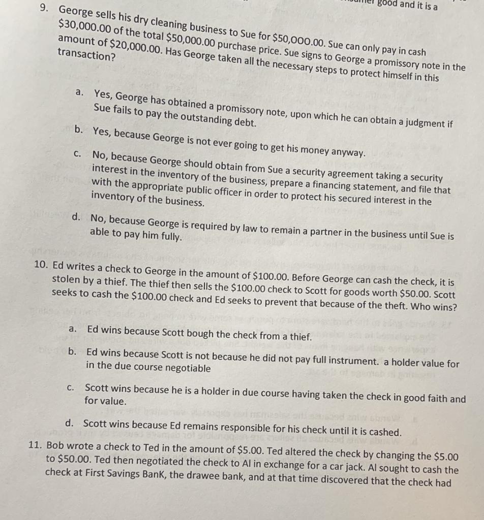 9. George sells his dry cleaning business to Sue