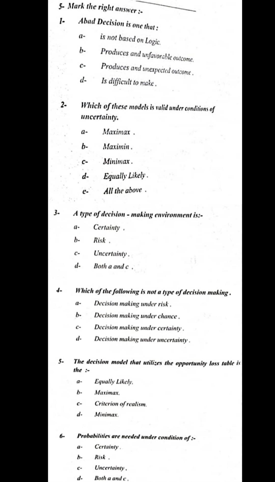 i need to solve it 1- a- 5- Mark the right answer