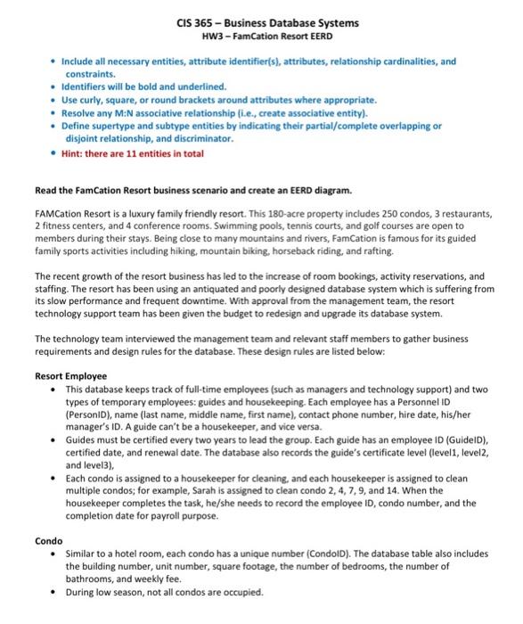 EERD diagram for the entities using info below