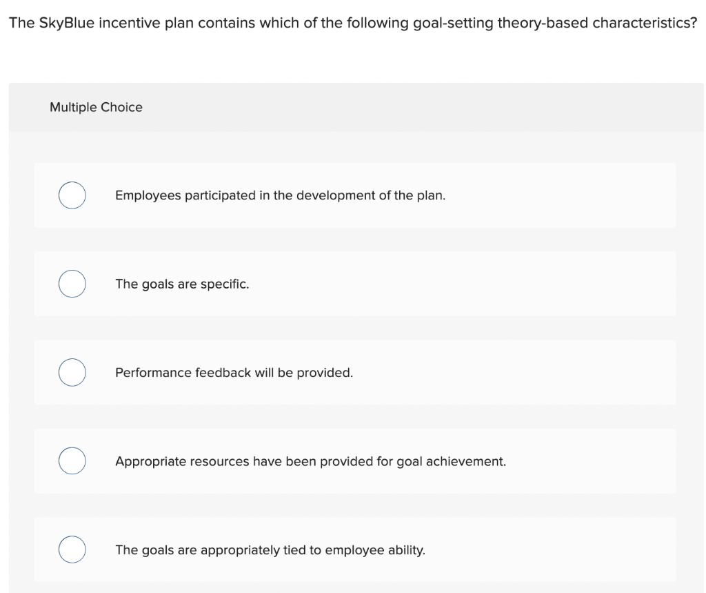 The SkyBlue incentive plan contains which of the