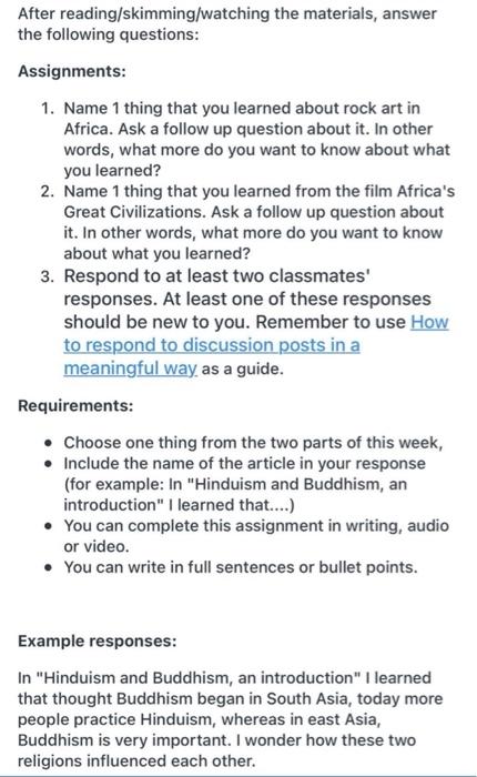 After reading/skimming/watching the materials,