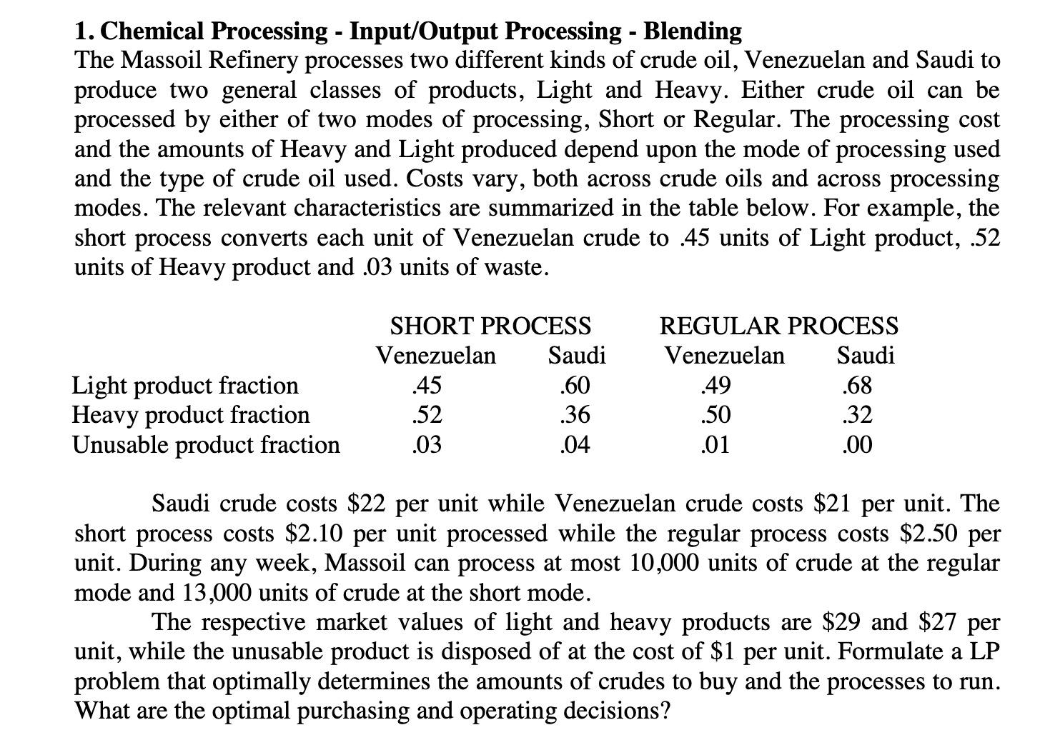 1. Chemical Processing - Input/Output Processing