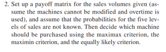 Set up a payoff matrix for the sales volumes