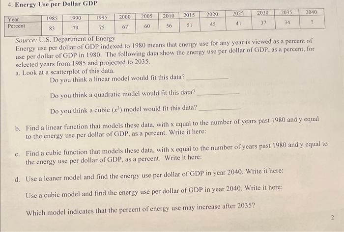please solve A through D 4. Energy Use per Dollar