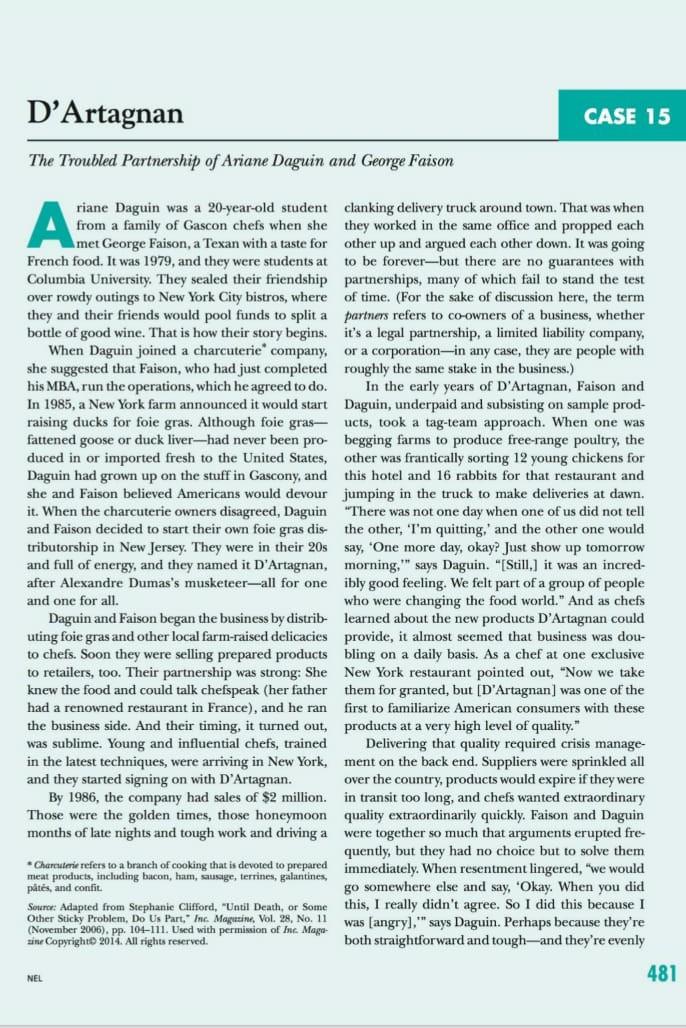 D'Artagnan CASE 15 The Troubled Partnership of