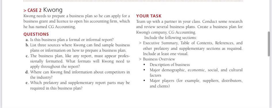 CASE 2 KWOng Kwong needs to prepare a business