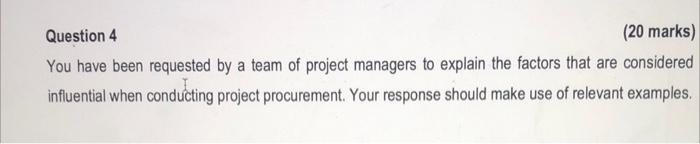 Project Cost and Procurement Management Question