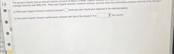 The grocery industry has an annual irventory